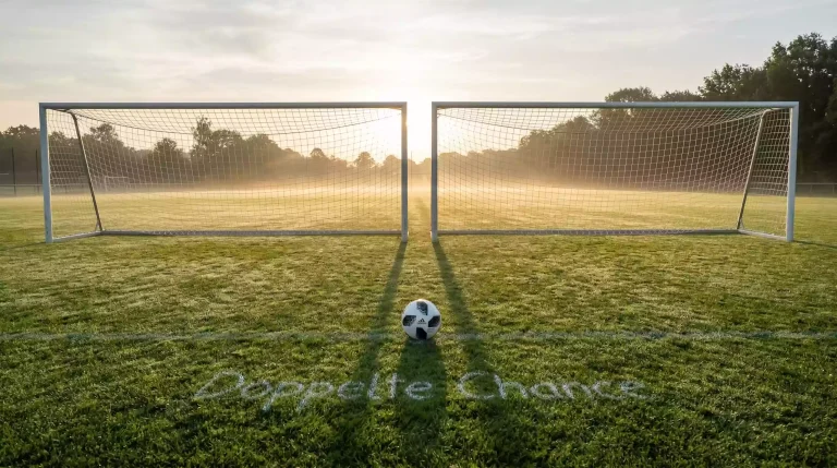Doppelte Chance Wette – Zwei Fußballtore auf einem Spielfeld symbolisieren doppelte Absicherung