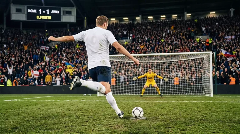 Elfmeterschießen im DFB-Pokal – Fußballspieler tritt zum Elfmeter an, Torwart steht bereit