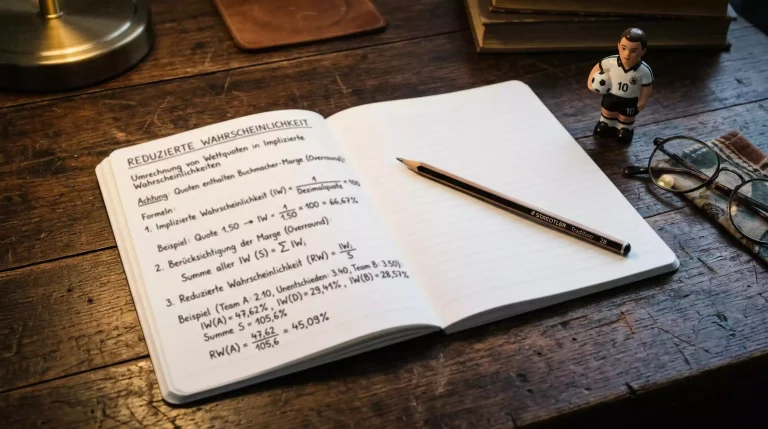 Implied Probability – Notizbuch mit mathematischer Formel zur Umrechnung von Wettquoten in Prozent