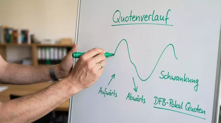 Quotenentwicklung DFB-Pokal – Hand zeichnet eine aufsteigende Kurve auf einem Whiteboard