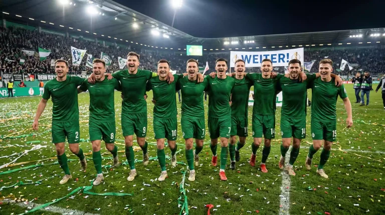 Weiterkommen-Wette DFB-Pokal – Fußballmannschaft feiert den Einzug in die nächste Pokalrunde